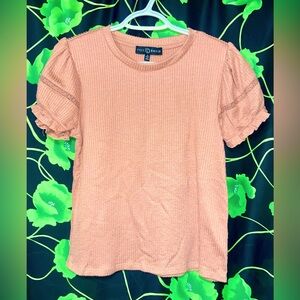 Fred David Puff Sleeve Waffle Knit Top